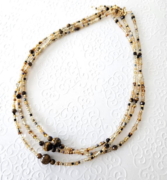 Tiger Eye Czech Seed Bead Necklace