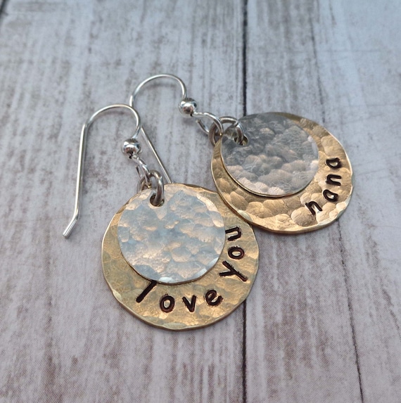 Personalized Earrings / Hammered Discs / Custom Word Name / Mother's Day Gift / Gift for Her