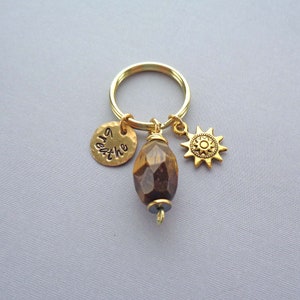 Tiger Eye Keychain / Personalized Name Word Date / Strength Courage Power Stone / Crystal Keychain Gift