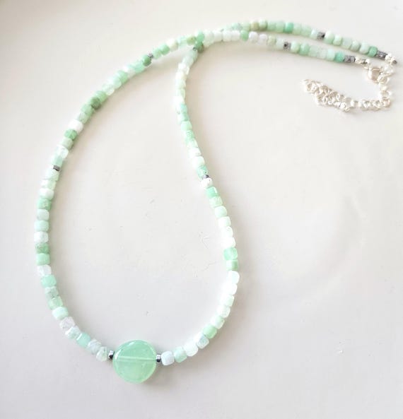 Mint Green AAA Australian Green Chrysoprase Necklace / Sterling Silver Chrysoprase Minimalist  Jewelry / Dainty Mint Green Necklace