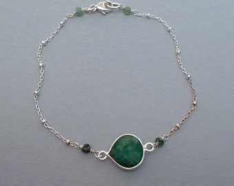 Dainty Emerald Sterling Silver Bracelet / May Birthstone Jewelry / Natural Emerald / Gemstone Jewelry