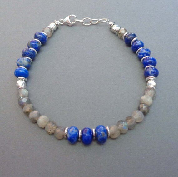 Labradorite and Lapis Lazuli Bracelet / Third Eye Chakra / Stress Relief Stones / Transformation Crystals