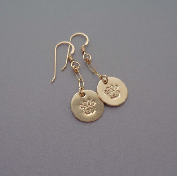 Gold Fill Paw Print Earrings / Dog Mom Gift / Cat Lover Gift / Pet Love Gold Earrings / Rescue Mom Gift