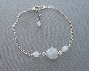 Silver Dainty Moonstone Bracelet / Genuine Moonstone Jewelry / June Birthday Gift / Fertility Stone