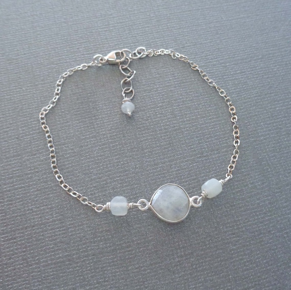 Silver Dainty Moonstone Bracelet / Genuine Moonstone Jewelry / June Birthday Gift / Fertility Stone