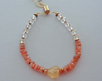 Citrine Sunstone Bracelet / Creativity Joy Happiness Good Luck Crystals / Citrine Nugget Genuine Crystal Jewelry