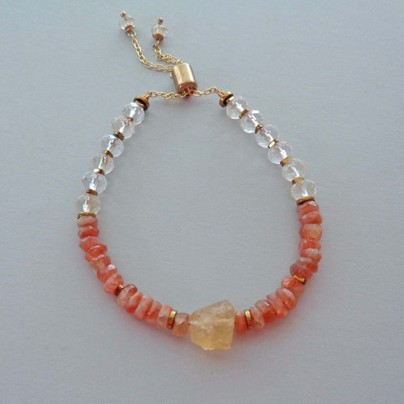 Citrine Sunstone Bracelet / Creativity Joy Happiness Good Luck Crystals / Citrine Nugget Genuine Crystal Jewelry