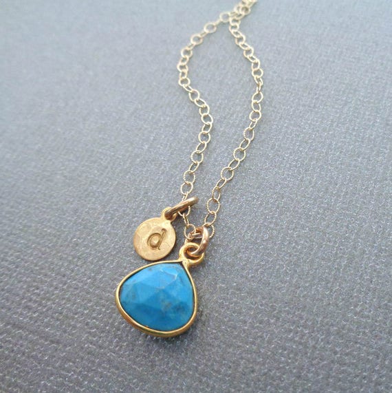 Turquoise Necklace / 11th Anniversary Necklace / December Birthstone Gift / Personalized Initial