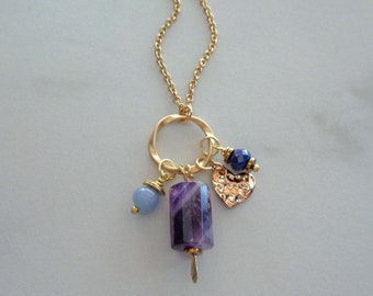 Higher Love Crystal Necklace / Amethyst Lapis Lazuli Angelite / Angelic Energy Crown Chakra Third Eye / Universal Love