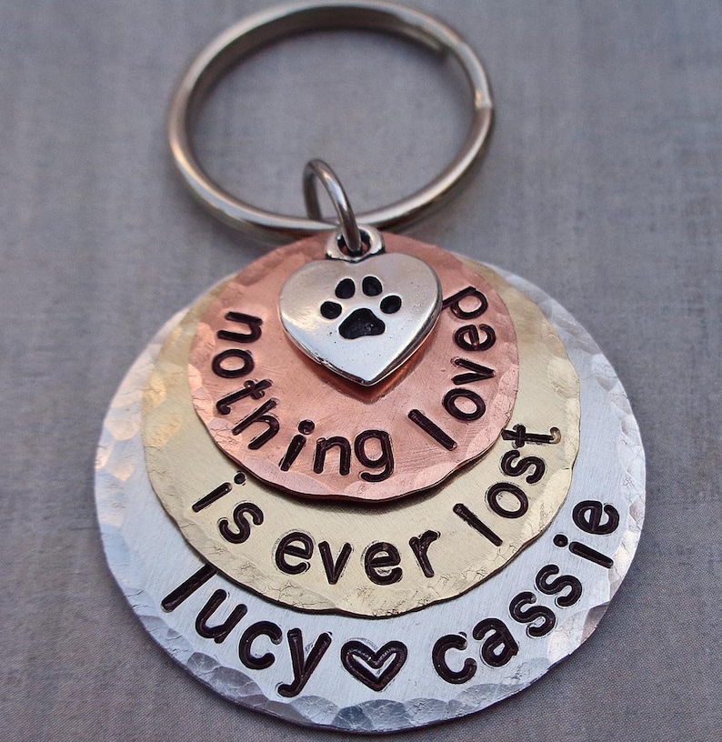 Custom Pet Memorial Keychain Nothing Loved is Ever Lost Personalized Dog Cat memorial Custom Pet Names Keychain image 3