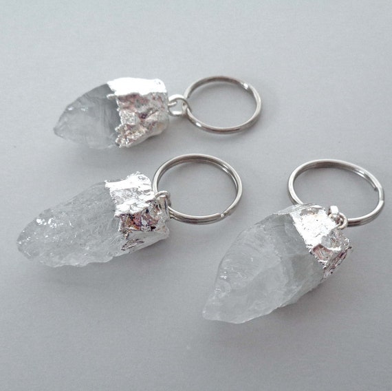 Chunky Raw Crystal Keychain / Crystal Quartz Pendant / Large Clear Crystal Key Ring