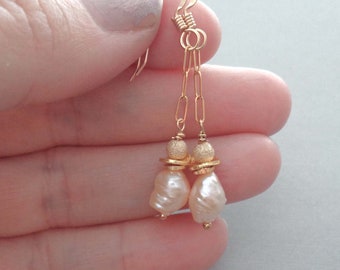 Rosebud Pearls and Gold Fill Drop Earrings / Elegant Pearl Earrings / Wedding Jewelry / June Birthday Gift