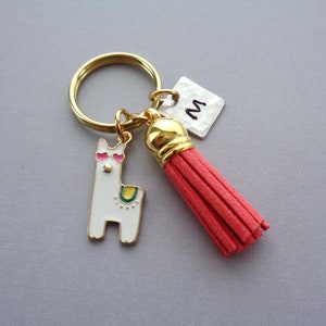 Llama Love Gift / Cute Llama Personalized Keychain with Custom Initial and Tassel