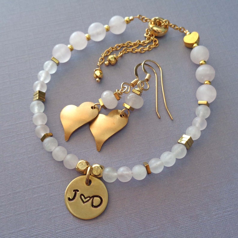 Personalized Rose Quartz Bracelet / Love Stone Custom Initials Gift / Valentines Gift / Personalized Rose Quartz Jewelry image 7