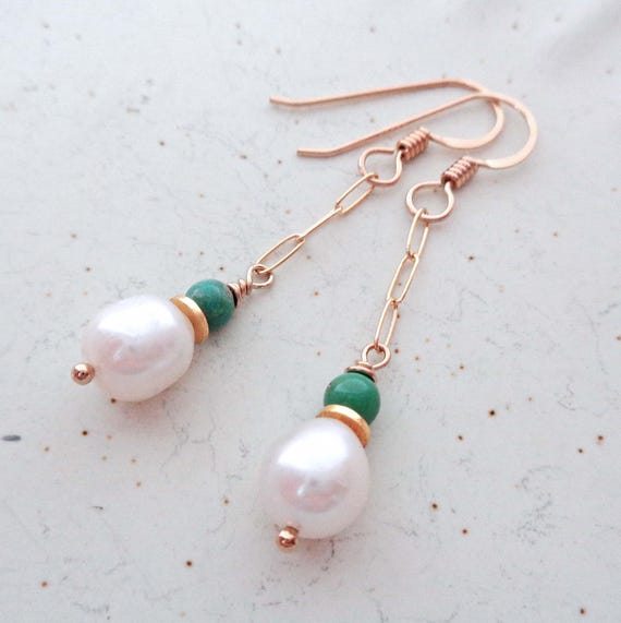 December Birthstone Earrings / Turquoise and Pearl Drops / Sterling Silver or Gold-Fill
