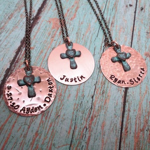 Personalized Cross Jewelry Rustic Jewelry Custom Names Date Baptism Gift image 3