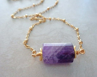Dainty Amethyst Choker Necklace / Crown Chakra Crystal / February Birthstone Gift / Minimalist Amethyst Jewelry