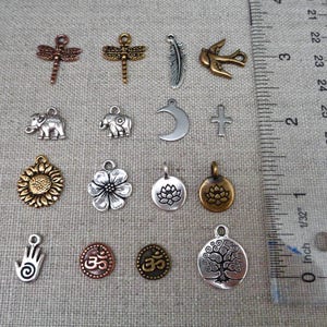 Add-on Charm Dragonfly Charm, Sunflower, Lotus, Elephant Charm, Moon, Tree of Life Add on Charm, Feather, Bird Charm image 3