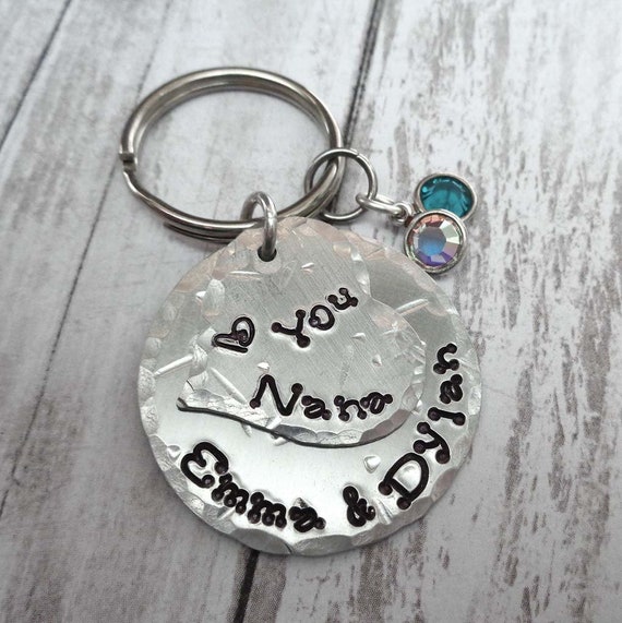 Love You Grandma Gift - Nana Keychain with Birthstones - Grandkids Names Custom Gift - Mother's Day for Nonna Grammy Mom