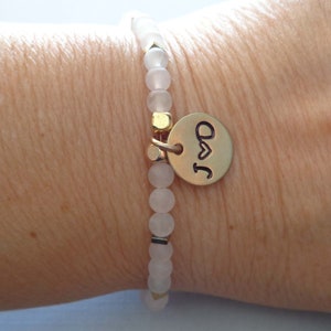 Personalized Rose Quartz Bracelet / Love Stone Custom Initials Gift / Valentines Gift / Personalized Rose Quartz Jewelry image 4