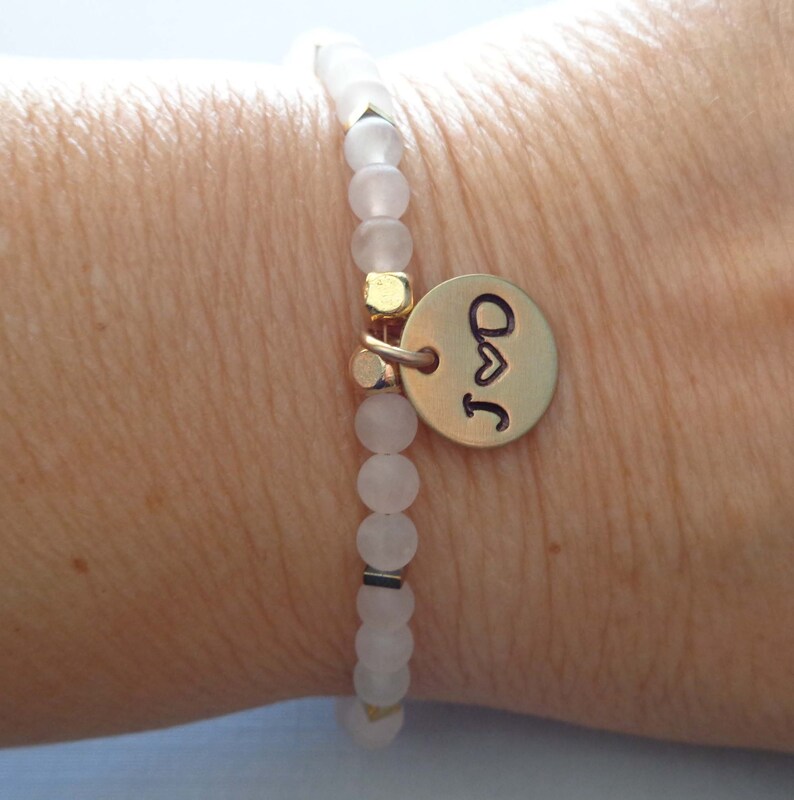 Personalized Rose Quartz Bracelet / Love Stone Custom Initials Gift / Valentines Gift / Personalized Rose Quartz Jewelry image 4