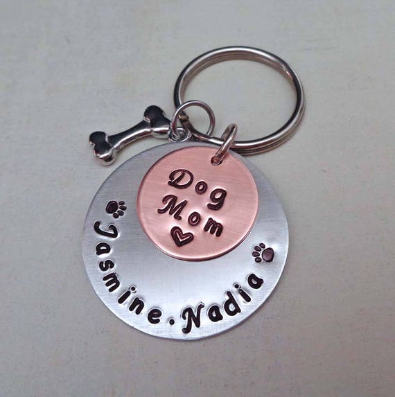 Dog Mom Gift Personalized Pet Names - Pet Lover Gift - Custom Pet Mama- Dog Dad Keychain - Dog Love