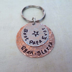 Best Papa Ever Keychain / Fathers Day Gift / Best Dad Ever / Hand-Stamped Custom Names / Grandpa Nonno Gift image 4