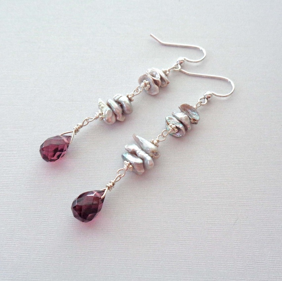 AA Keshi Gray Pearls & Fluorite Drops in Sterling Silver / Handcrafted Elegant Pearl Earrings