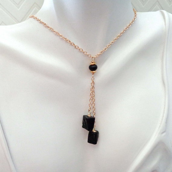 Dainty Protection Necklace / Black Tourmaline Onyx Drop / Tourmaline Jewelry / Grounding Protection Stone