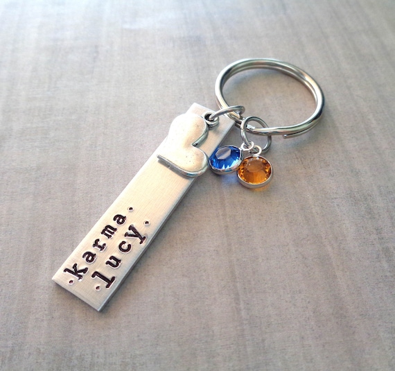 Name Bar Personalized Keychain - Love Custom Names Bar - Personalized Keychain heart birthstones
