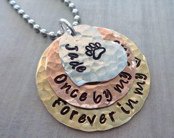 Pet Memorial Necklace Once by my side forever in my heart - Dog Memorial Jewelry -Cat Loss Jewelry - Personalized Pet Loss