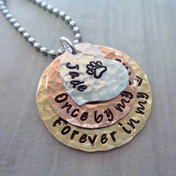 Pet Memorial Necklace Once by my side forever in my heart - Dog Memorial Jewelry -Cat Loss Jewelry - Personalized Pet Loss