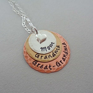 Mom Grandma Great-Grandma Necklace with Heart / Mothers Day Gift / Great Grandma Jewelry / For Grammy Nonna image 4