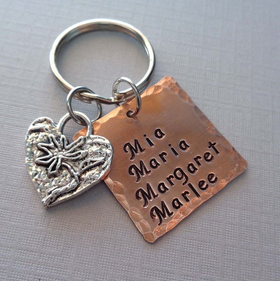Love Square Keychain / Personalized Names Heart / Square Copper Keychain / Family Keychain / The ones I love