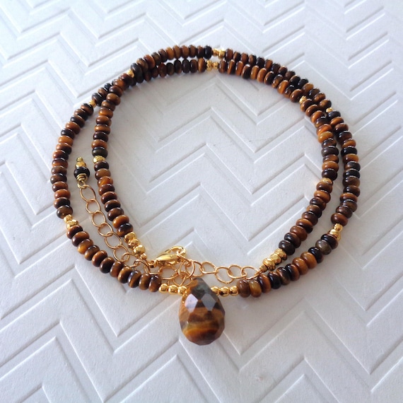 Tiger Eye Beaded Necklace - Courage, Power, Strength Stone
