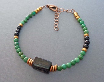 Black Tourmaline & Green Turquoise Beaded Bracelet / Powerful Protection Stones / Empath Gift / Green Turquoise