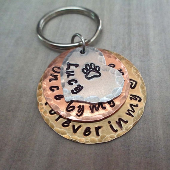 Pet Loss Memorial Keychain - Once by my side forever in my heart - Pet Remembrance Gift -  Dog Memorial - Personalized Cat Loss Gift