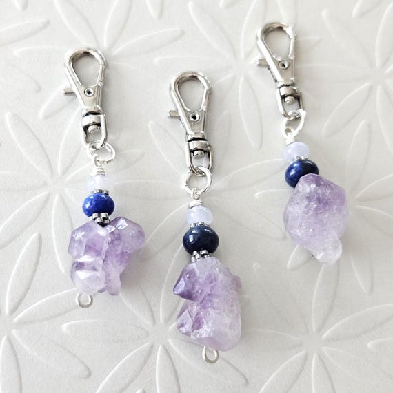 Flower Amethyst Lapis Lazuli & Blue Lace Agate Purse Charm Clip