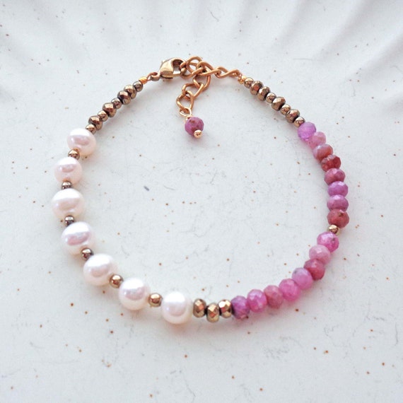Ruby and Pearls Bracelet / July Birthstone Bracelet / Gold or Silver Ruby & Pearl Jewelry / July Birthday Gift