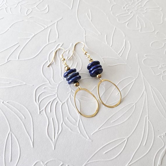 Lapis Lazuli Stack Hoops Earrings in Brass Gold