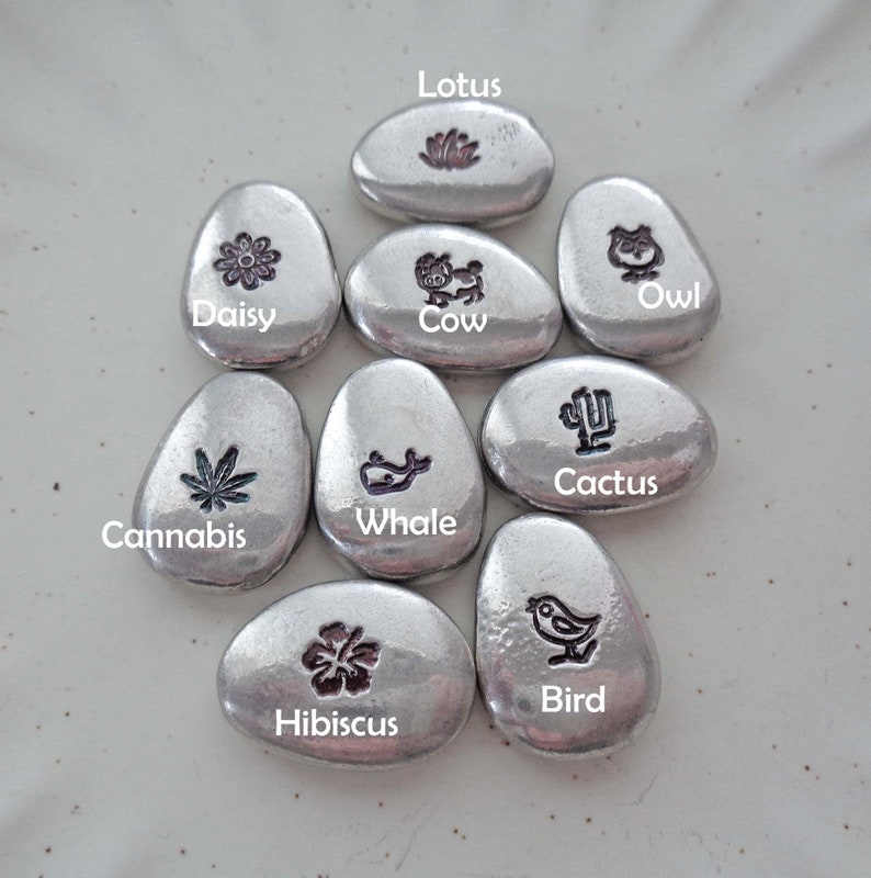 Small Decorative Pebble / Zodiac Flower Owl Bird Om Whale Heart Cross Cactus Moon Lotus Cow / Stamped Symbol Pebble image 5