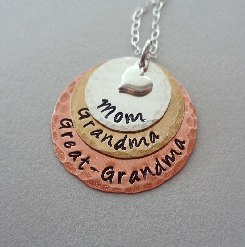 Mom Grandma Great-Grandma Necklace with Heart / Mothers Day Gift / Great Grandma Jewelry / For Grammy Nonna image 1