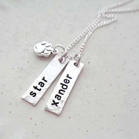 Pet Names Sterling Silver Bar Necklace / Pet Lover Gift / Personalized Pet Necklace / Dog Mom / Cat Mom / Pet Memorial