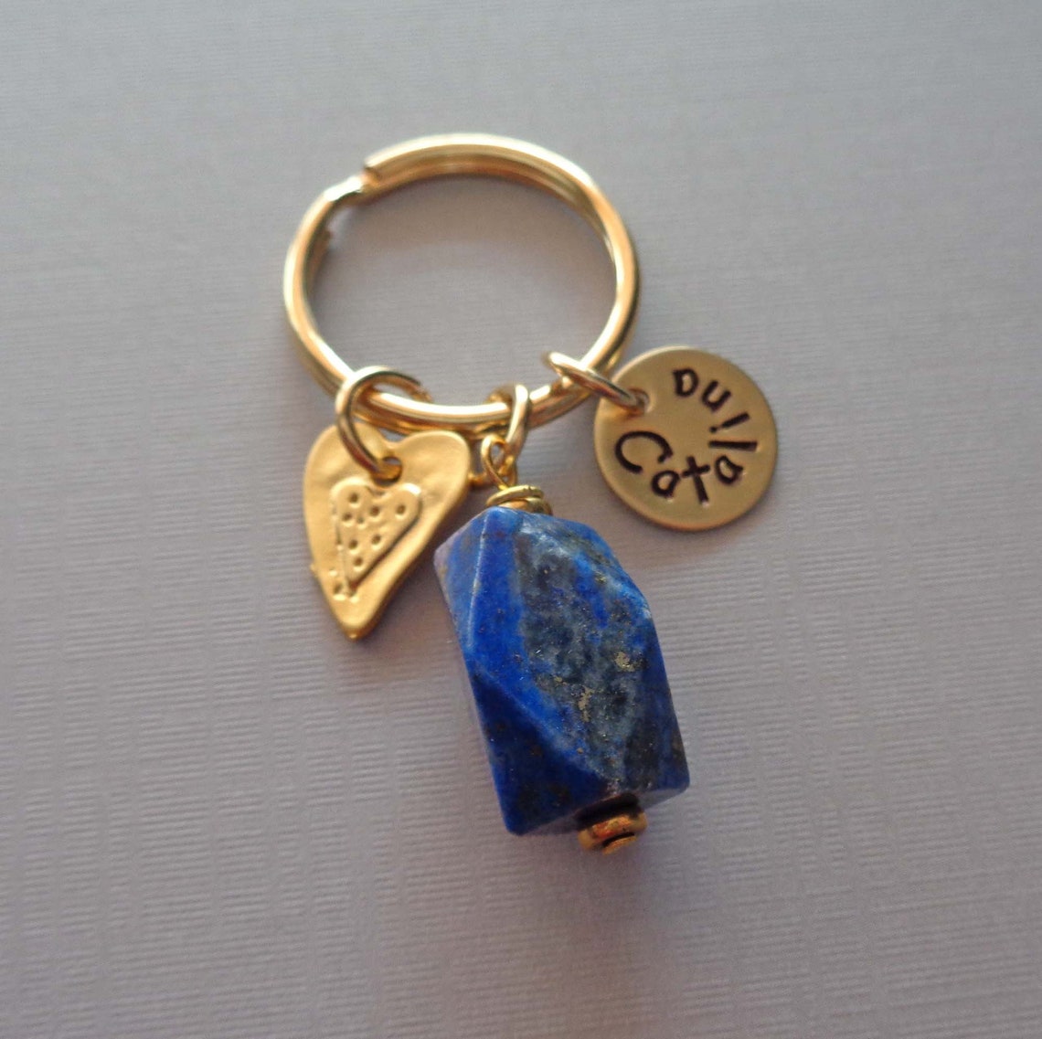 Lapis Lazuli Personalized Keychain / Heart Charm Gold Lapis / Etsy