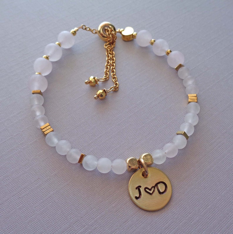 Personalized Rose Quartz Bracelet / Love Stone Custom Initials Gift / Valentines Gift / Personalized Rose Quartz Jewelry image 1