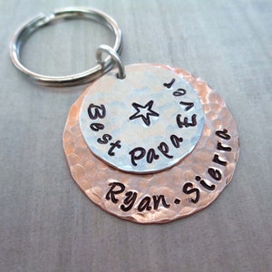 Best Papa Ever Keychain / Fathers Day Gift / Best Dad Ever / Hand-Stamped Custom Names / Grandpa Nonno Gift image 3