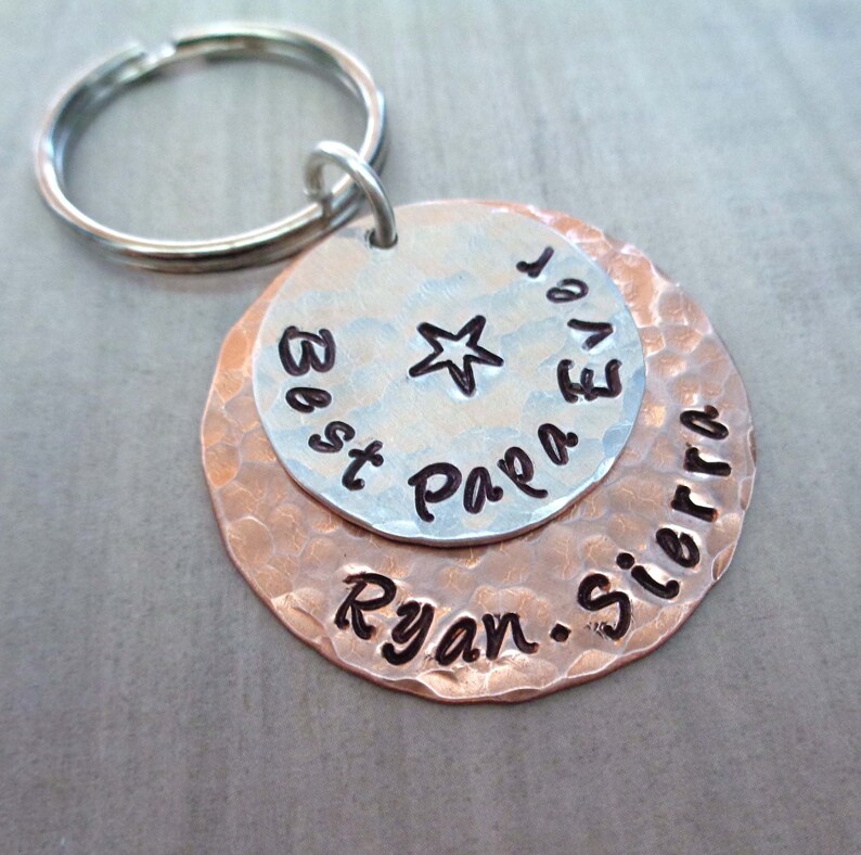 Best Papa Ever Keychain / Fathers Day Gift / Best Dad Ever / Hand-Stamped Custom Names / Grandpa Nonno Gift image 3