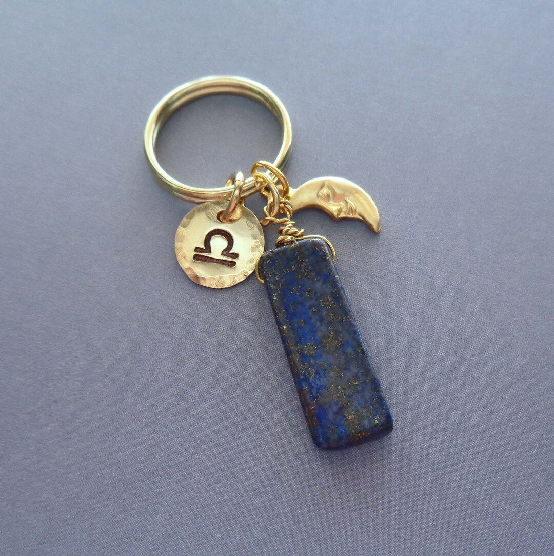 Lapis Lazuli Zodiac Moon Keychain / Personalized Gift / Friendship Gift