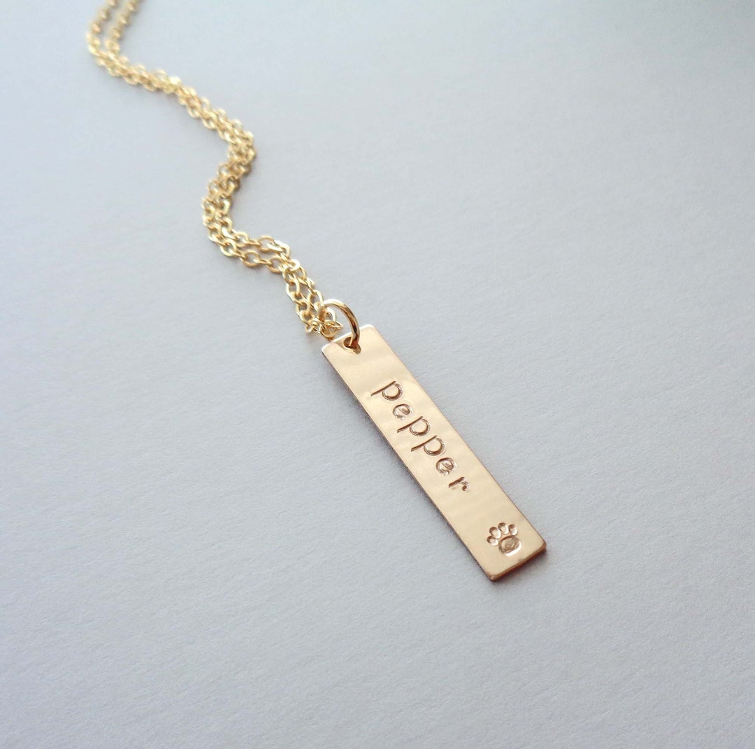 Gold Fill Pet Name Necklace / Fur Babies Bar Necklace / Gold Pet
