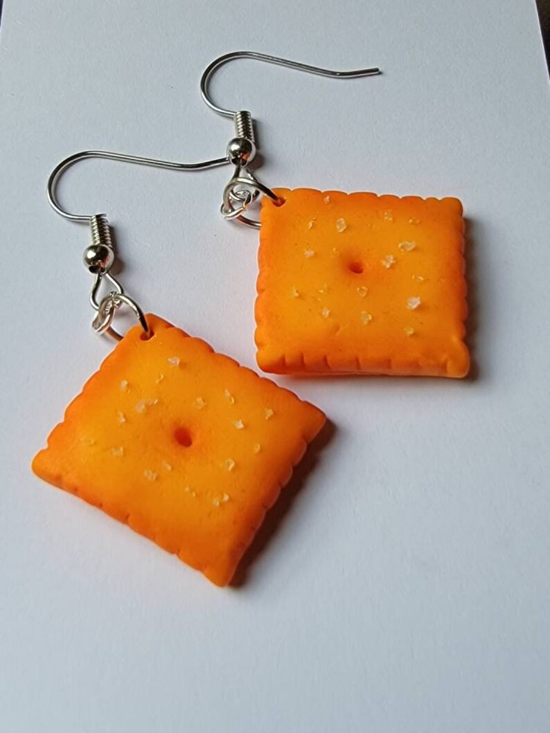 CheezIt Earrings // Hand Sculpted Polymer Clay Jewelry // Etsy